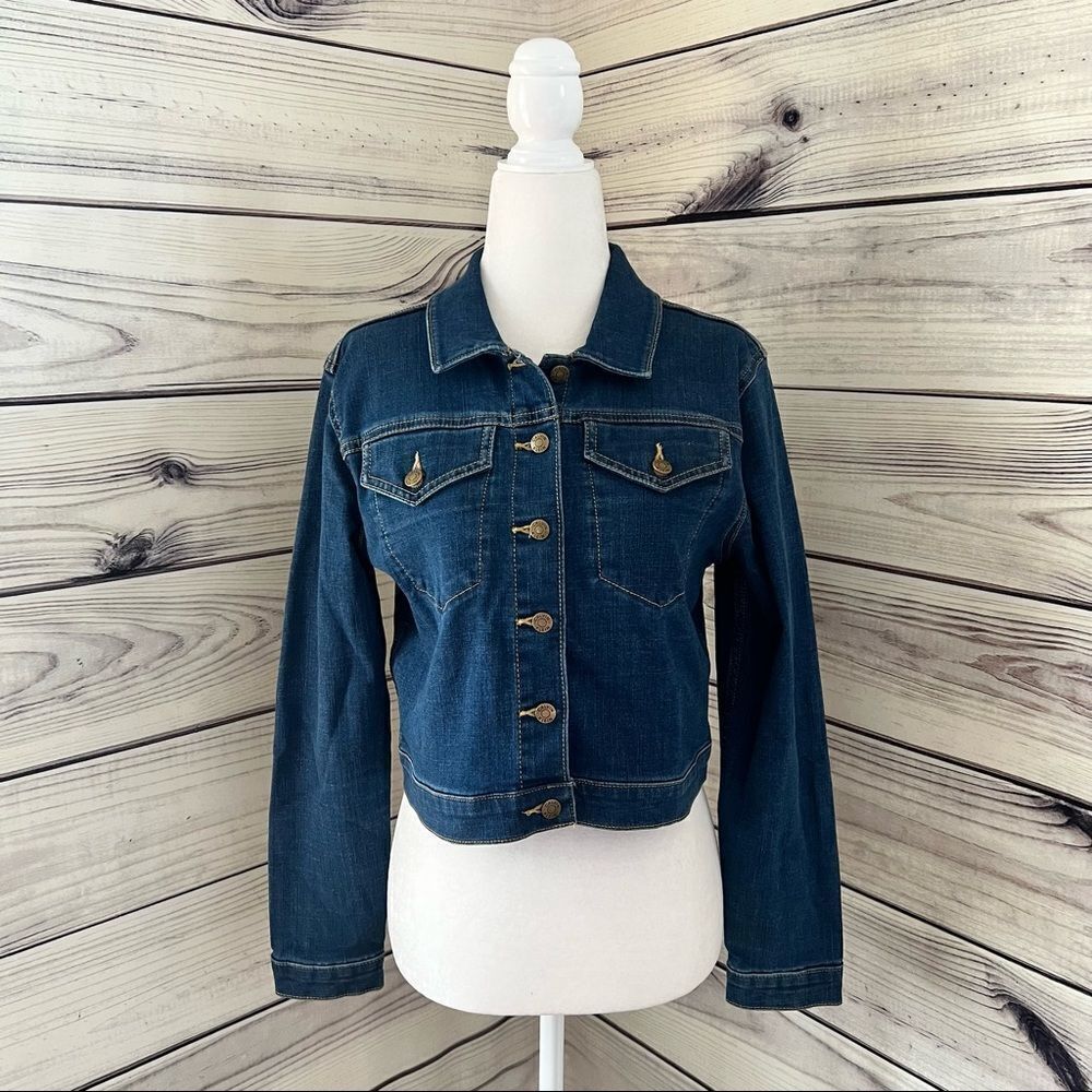 Calvin Klein Medium Wash Cropped Denim Jean Jacket Size Small NWT - Picture 3 of 10
